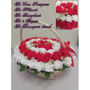 Букет мыльные розы в корзинке, 59 шт-1