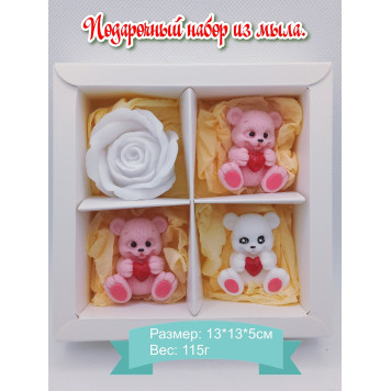 Подарочный набор из мыла "Роза и мишки", мыло ручной работы.