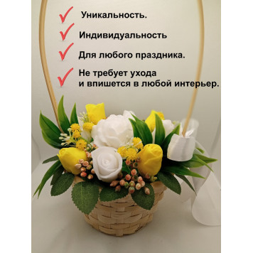 Букет из мыла в корзине "Розы" 9 штук/мыльные розы, мыло ручной работы-1